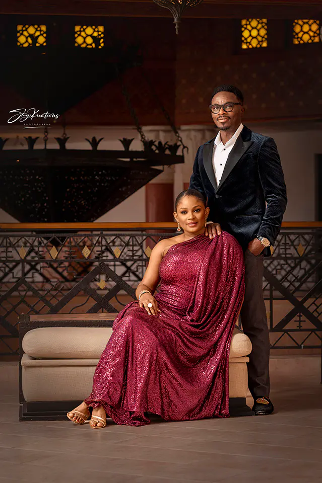 Elegant couple in formal attire- engagement session